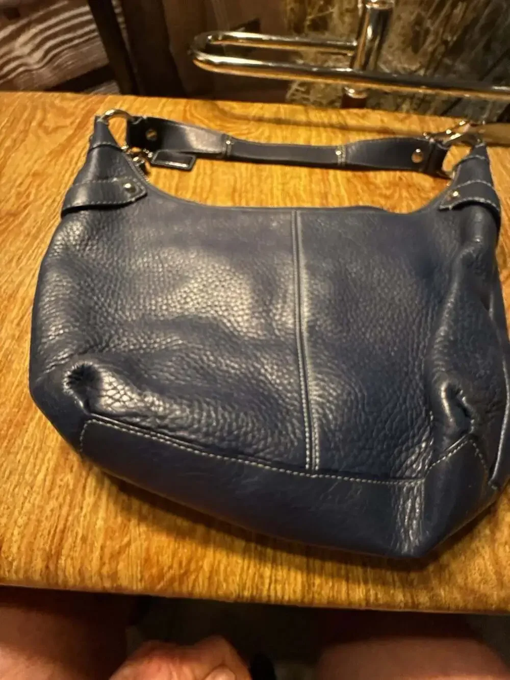Coach Penelope Navy Blue Pebbled Leather Hobo Shoulder Bag